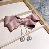 Aveuri 2022 Simple Design Pearl Tassel Flannel Bow Hairpin Handmade Fashion Design Spring Clip Chain Pendant Hairpin