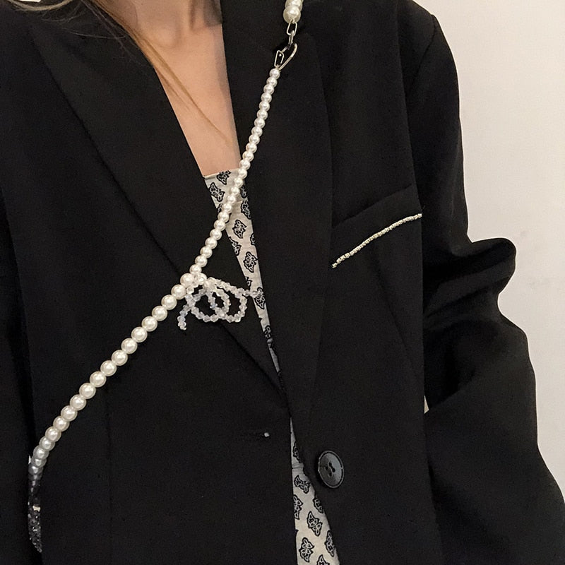 New Fashion Pearl Chain Decorative Strap for Bags Women Suit Dress Belt Transparent Crystal Bow Cute Replacement Waist 2021