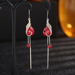 Christmas Gift Temperament Long Red Zircon Phoenix Mesh Blue Burst Peacock  Earrings For Women Fashion Wedding Holiday Party High Jewelry Gifts