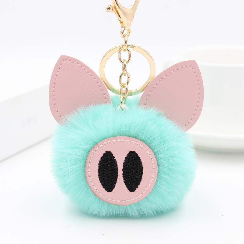 Aveuri Cute Women's Piggy Fur Ball Keychain Cartoon Pig Fur Pom Pom Keychain Bag Purse Car Key Holder Fluffy Keyring Pendant Llaveros