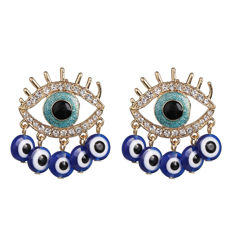 AVEURI Trendy Ethnic Love Heart Shape Evil Eye Drop Earrings For Women Vintage Statement Crystal Dangle Earring Jewelry Gift