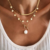 Aveuri Vintage Multilayer Necklace Women Gold Color Moon Star Horn Crescent Pendant Necklace Fashion Choker Jewelry New