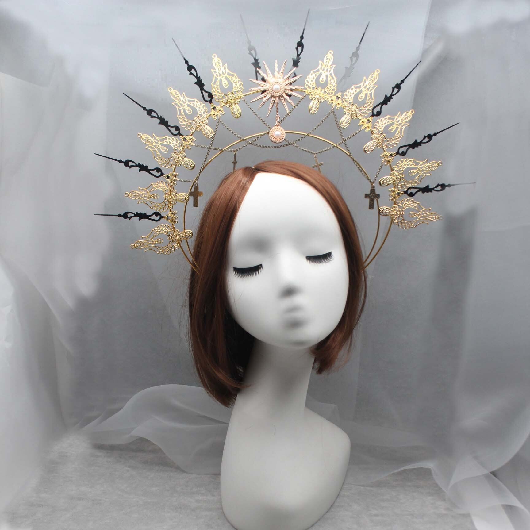 DIY Material package Gothic Halo Crown Headband Gorgeous Vintage Church Mary Baroque Tiara Headwear Lolita Virgin Headpiece