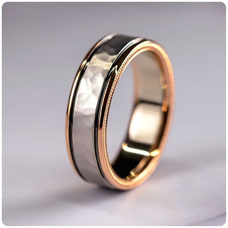 Aveuri Luxury Couple Wedding Rings Fashion Two Tone Design 2Pcs Set Rings For Women Simple Band Men Finger Jewelry