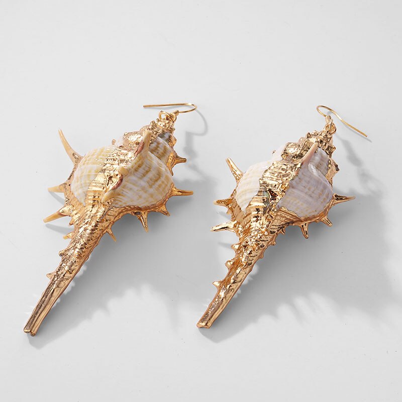 Christmas Gift EN Elegant Gold Beach Shell Starfish Love Heart Pearl Dangle Earrings for Women Ethnic Jewelry Boho Drop Earring Set