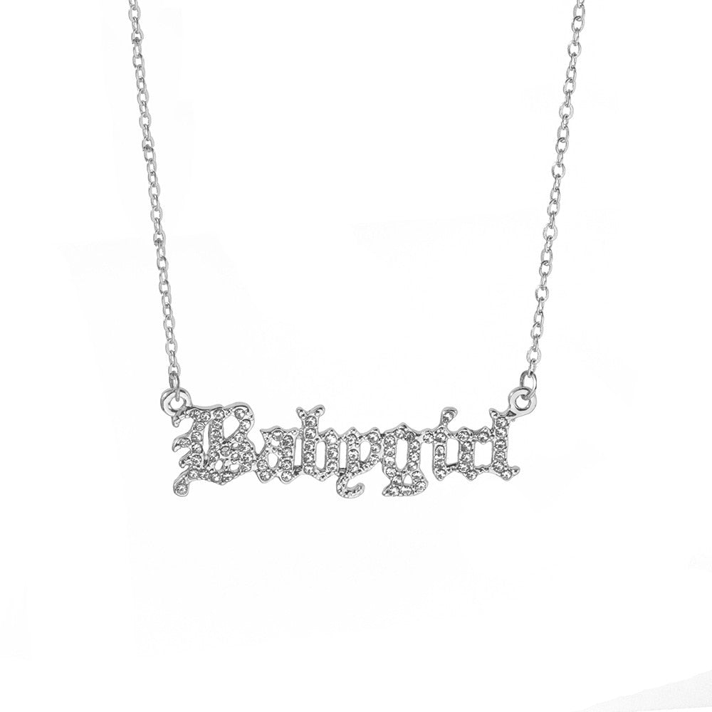 Aveuri Babygirl Necklace For Women Mom Zircon Letter Name Initial Choker Pendant Necklaces Fashion Jewelry Gifts Bijoux Femme BFF