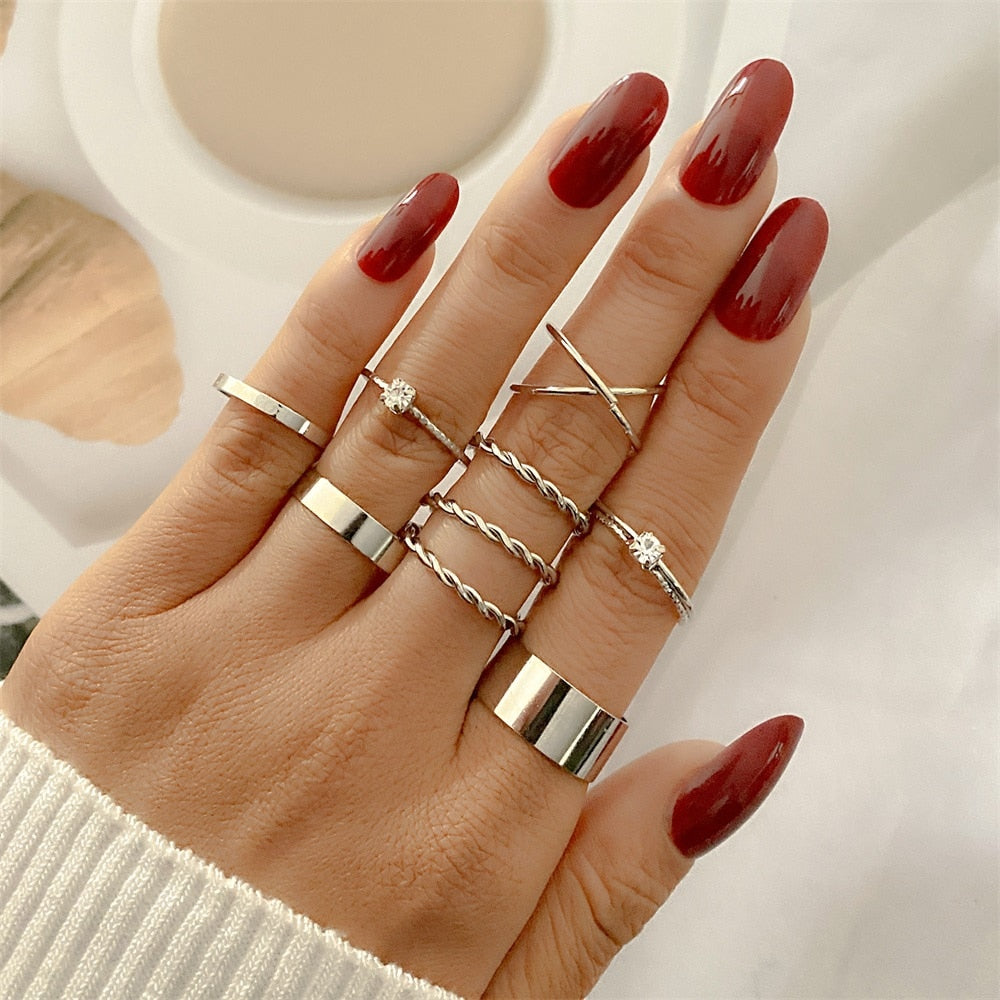 Aveuri Punk Gold Wide Chain Rings Set For Women Girls Fashion Irregular Finger Thin Rings Gift 2023 Female Jewelry Party