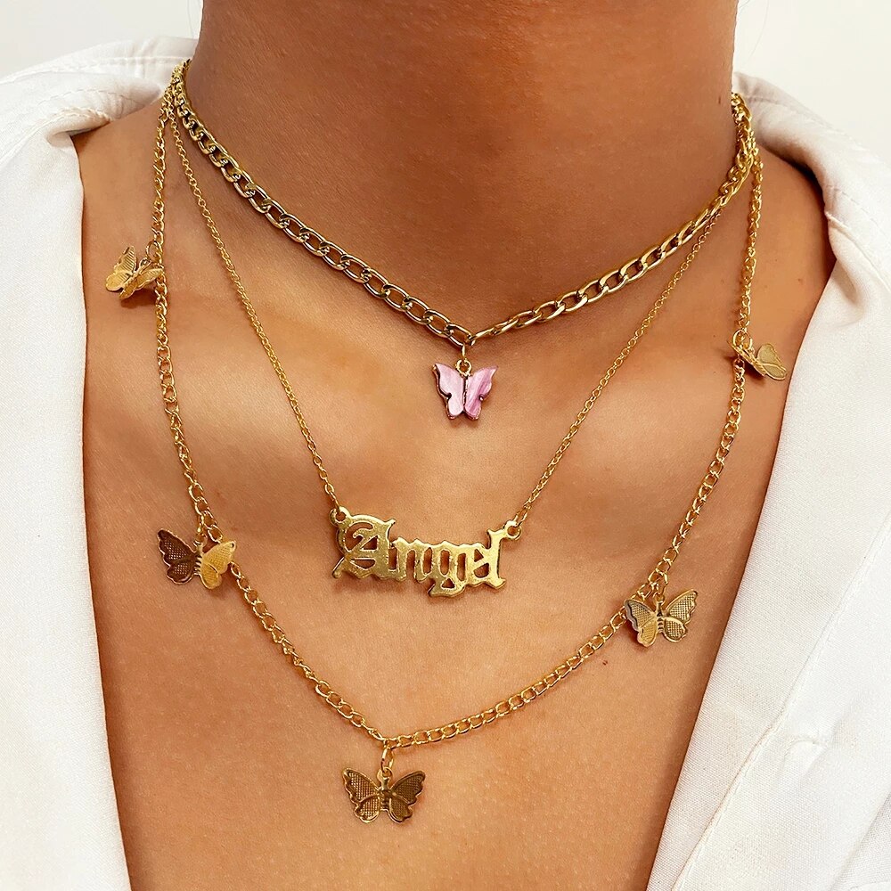 Aveuri Bohemian Butterfly Choker Necklace For Women Gold Color Clavicle Chain Fashion Female Chocker Jewelry 2023 New Trend