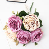 Aveuri Luxury Pink Rose Autumn Artificial Silk Flowers Wedding Home Decoration High Quality White Peony Simple Bouquet Fake Flower Wall