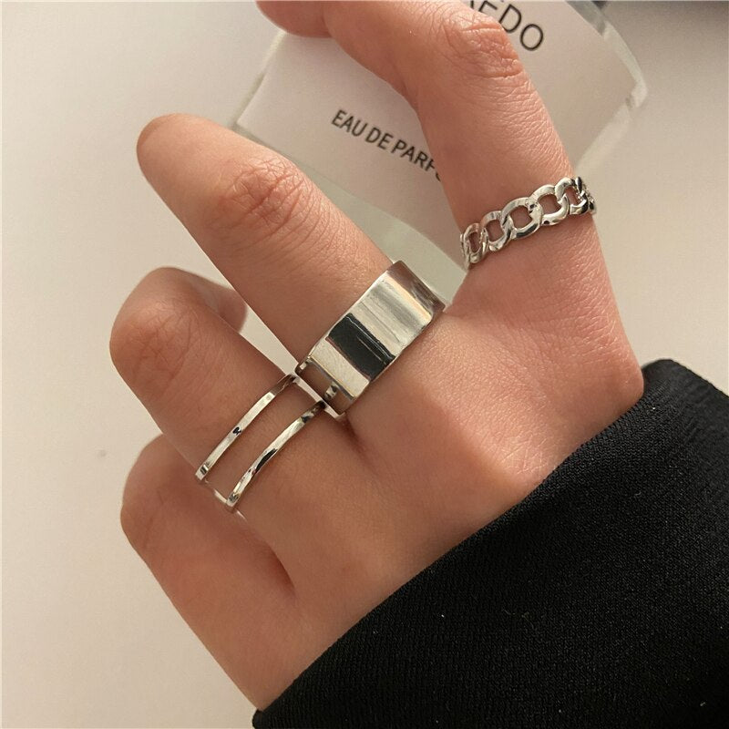 LATS Trendy Vintage Punk Hip-Hop Cross Rings for Women Men Unisex Silver Color Finger Chain Adjustable Ring Fashion Jewelry