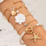 AVEURi 2023 Bohemian Hnadmade Rpe Chain Shell Bracelet Bangle Sets For Women Gilrs Vintage Starfish Pearl Bracelet Couple Boho Jewelry