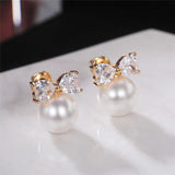 Graduation gift Simple Fashion Imitation Pearl Stud Earrings Girls Gold Color Bow Aesthetic Jewelry Hot Sale Earring for Women Drop Ship