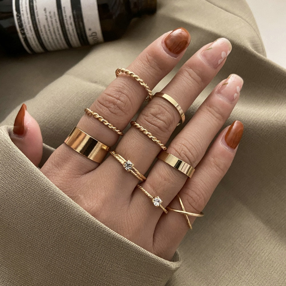 LATS Bohemian Gold Chain Rings Set For Women Fashion Boho Coin Snake Moon Star Rings Party 2023 Female Trend Jewelry Gifts