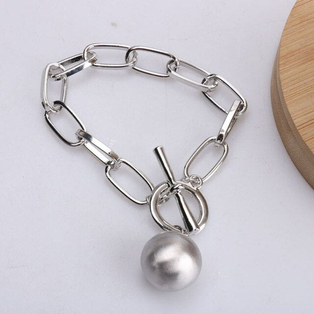 Aveuri 2023 New Trend Vintage Hip Hop Oval Thick Chain Metal Ball Chain Necklace For Men Women Punk Gold Color Girl Party Jewelry Gift