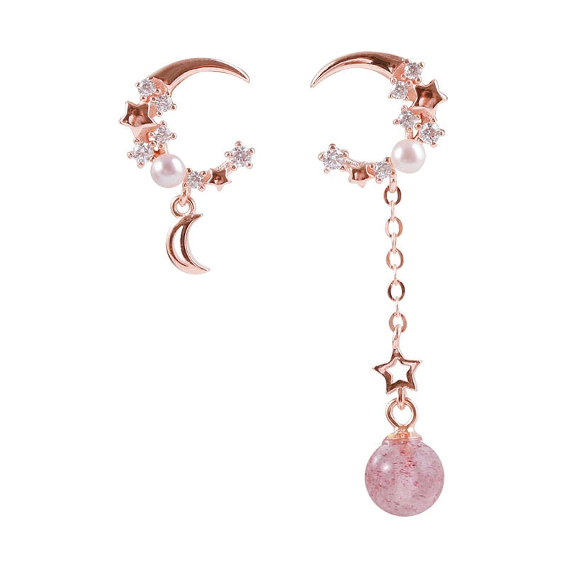 Christmas Gift alloy Asymmetry Rose Gold Star Moon Piercing Drop Earring for Women Party Jewelry eh1187