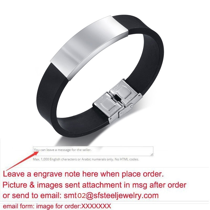 Custom SOS Stainless Steel ID Silicone Bracelet For Men Women Personalized Wristband DIY Adjsuatble