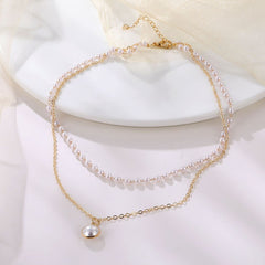 Aveuri  2023 New Double Layer Chain Gold Choker Necklace Women Korean Style Pearl Pendant Necklace Fashion Jewelry Collar Gifts Party