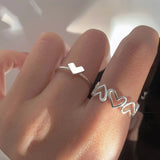 Aveuri Women Silver Color Hollowed Heart Shape Open Ring Design Cute Fashion Love Jewelry For Girl Gift Adjustable Rings Birthday Party