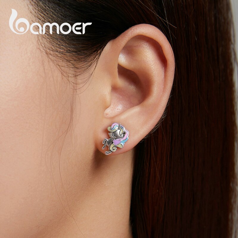 AVEURI New Dreamy Unicorn Ear Studs for Young Girl Genuine  Morandi Color Animal Earrings Fine Party Jewelry