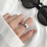Women 925 Sterling Silver Personality Fashion Simple Bold Thickened Smooth Aperture Ring Open Ring Index Finger Adjustable