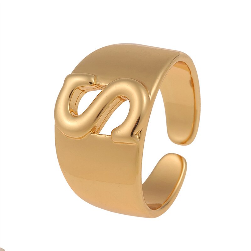 Letter Ring Women 2023 New Vintage Simple Adjustable Gold Color Hollow Opening Finger Ring For Women Jewelry Gift