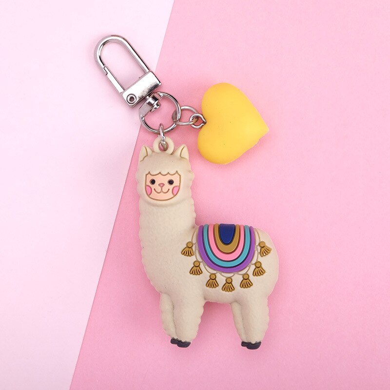 Aveuri Korean Fashion DIY Handmade Gift Llama Key Chain Women Bag Love Heart Color Ball Pendant Cartoon Epoxy Alpaca Keychains Trinket