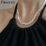 Aveuri Alloy Clavicle Chain Necklace Couple Accessorie Trendy Elegant Vintage Braided Twist Texture Party Jewelry