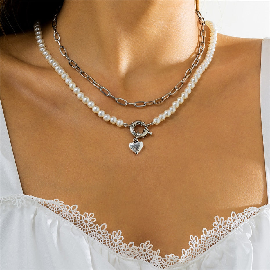 Aveuri 2Pcs/Set Elegant White Imitation Pearl Choker Necklace Women Collares Bridal Wedding Kpop Beaded Chain Fashion Aesthetic Jewelry