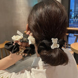 Aveuri 2022 Hair Accessories Full Rhinestone Bear  Fabric Wave Hair Bands With Crystals Bowknot Ponytail Hair Tie Fashion Hair Rope New