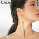 AVEURI Genuine Silver String Earrings Long Tassle Pure Pearl Flower Asymmetric Earrings Women Dangle Earrings Jewelry GAE373