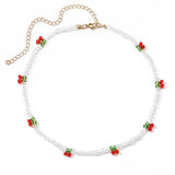 Aveuri Women New Kpop Summer Sweet Cherry Choker Transparent Beads Charm Necklace Fruit Party Jewelry Gift