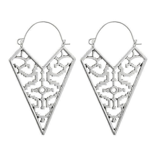 Tocona Vintage Datura Flowers Drop Earrings for Women Retro Spiral Carve Flowers Hollow Geometry Earrings Jewelry Wholesale