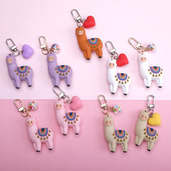 Aveuri Korean Fashion DIY Handmade Gift Llama Key Chain Women Bag Love Heart Color Ball Pendant Cartoon Epoxy Alpaca Keychains Trinket