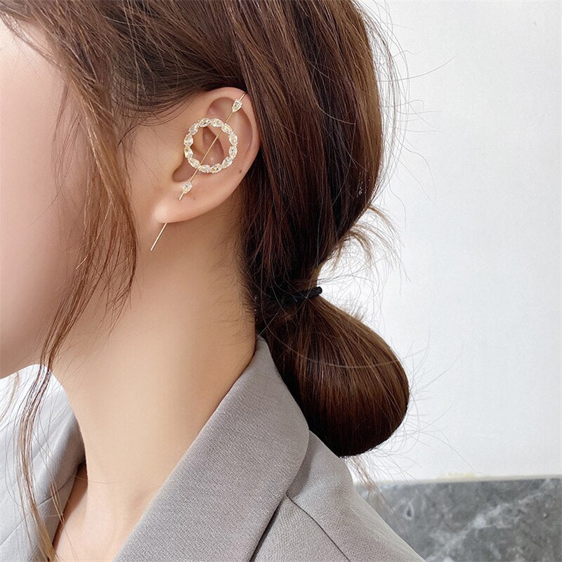 LATS Long Wrap Crawler Hook Earrings Fashion Lightning Crystal Stud Earrings Climber Earrings Piercing Jewelry for Women Gifts