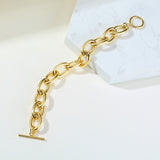 CHUNKY CURB LINK CHAIN WOMEN BRACELET  STAINLESS STEEL ELEGANT GOLD TONE BIG CHAIN TOGGLE BRACELET
