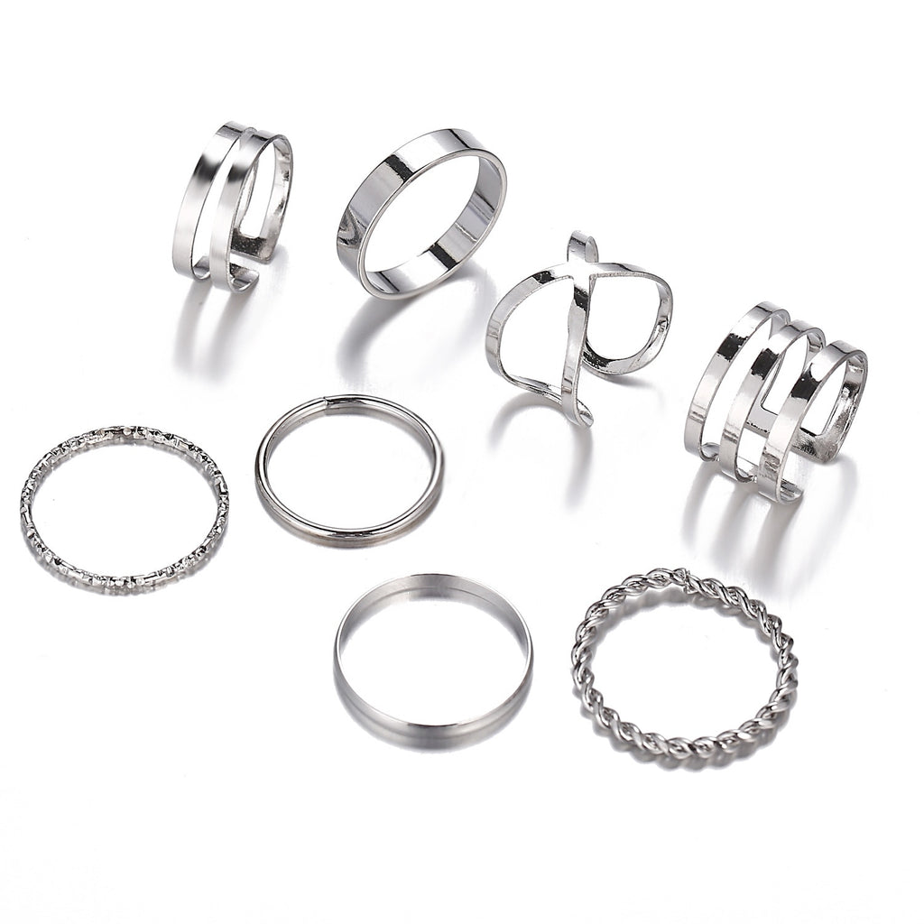 7pcs Fashion Jewelry Rings Set Hot Selling Metal Hollow Round