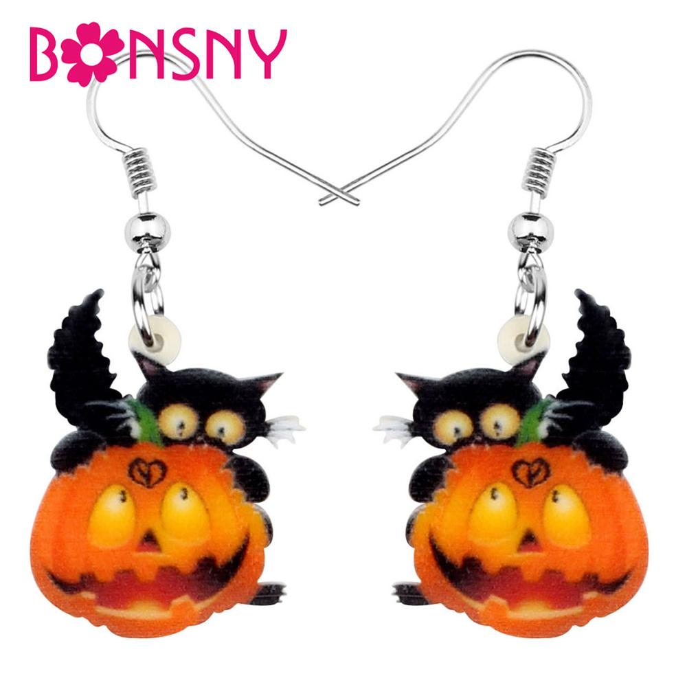 Christmas Gift Acrylic Halloween Black Cat Kitten Pumpkin Earring Dangle Drop Festival Jewelry For Girls Women Teen Charms Gift Hot Sale