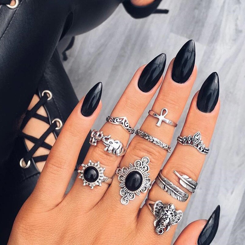 Aveuri Vintage Purple Crystal Knuckle Rings for Women Bohemian Geometric Anel Finger Ring Set Boho Party Anillos Mujer Jewellery 2023