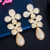 Christmas Gift Multi Tone Gold Color Cubic Zirconia Statement Luxury Long Leaf Drop Earrings for Wedding Party Bridal Jewelry CZ823