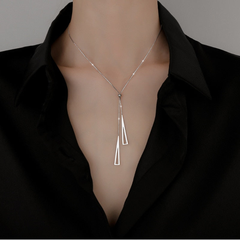 Christmas Gift Fashion New Titanium Steel Non-Fading Geometric Tassel Female Necklace Simple Temperament Long Short Chain Clavicle Chain Jewelr