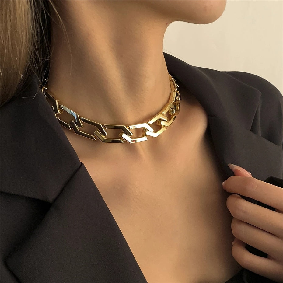 Aveuri  Exaggerated Acrylic CCB Big Choker Necklace For Women Steampunk Men Rock Chunky Thick Chain On The Neck Goth Jewelry