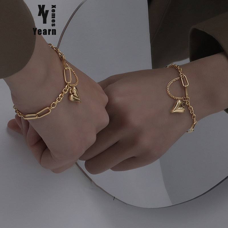 Christmas Gift 2023 New Classic Heart Pendant Stainless Steel Gold Bracelets For Woman Korean Fashion Jewelry Party Girl's Unusual Bracelet