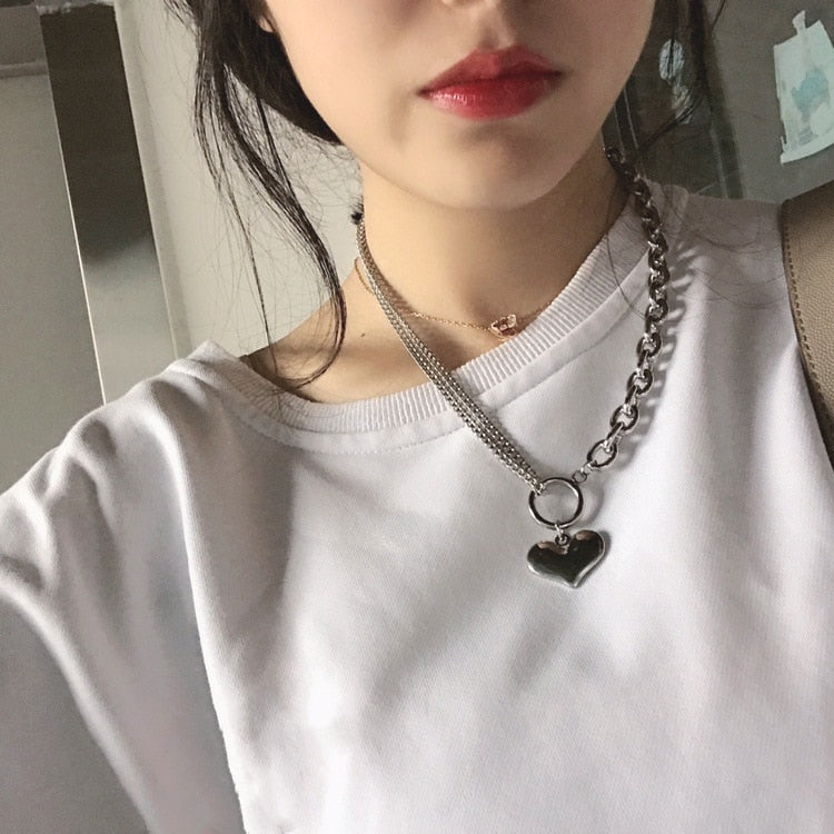 LATS Gold color necklace hip-hop sweater chain love pendant sweater chain long multi-layer necklaces for women Fashion Jewelry