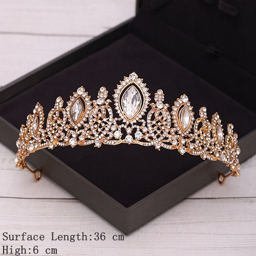 Aveuri Bridal Crown Golden Wedding Hair Accessories Rhinestone Bride Wedding Tiaras and Crowns Headpiece Diadema Hair Ornament