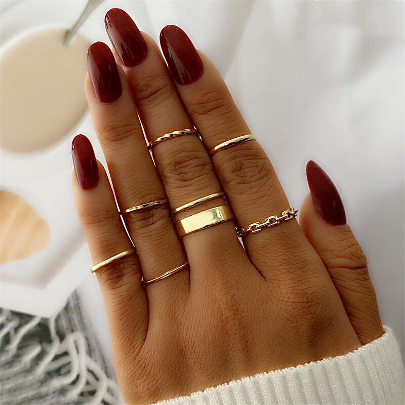 Aveuri Christmas Gift Women Gold Twist Pearl Pearl Rings Set Fashion Geometric Hollow Crystal Ring For Women Heart Joint Rings Boho Jewelr Accessories