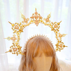 DIY Material Package Lolita Virgin Madonna halo golden oversized cross hair accessory  rhinestone headband