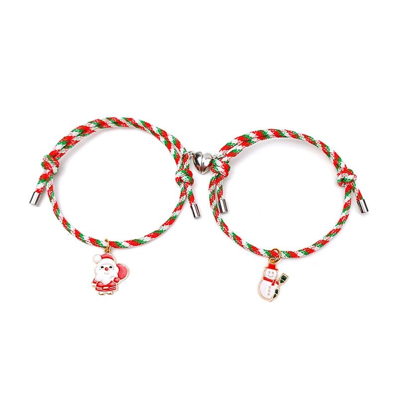 Christmas Gift 2pcs Couple Magnet Bracelet with Christmas Santa Claus Attraction Rope Magnet Couple Pendant Bracelet Bangles Lovers Jewelry