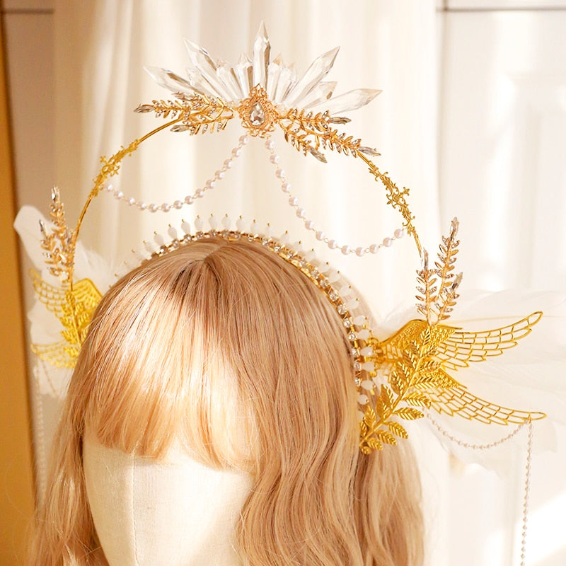 DIY Material Package Lolita European style sun halo feathers wings angel headband headwear crown  tiaras and crowns