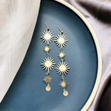 AVEURI Korea New S925 Flowers Sun Golden Metal Drop Earring Geometric Long Pendant Earrings For Women Girls Jewelry Gifts