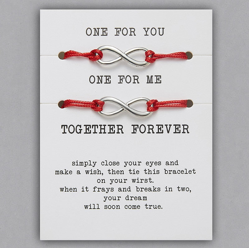 Christmas Gift 2pcs/set ONE FOR YOU ONE FOR ME Together Forever Love Infinity 8 Charm Bracelet Red String Couple Bracelets Lovers Wish Jewelry